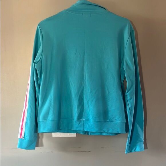 Teal Zip-Up Jacket with White and Pink Stripe down the arm. - Picture 4 of 4